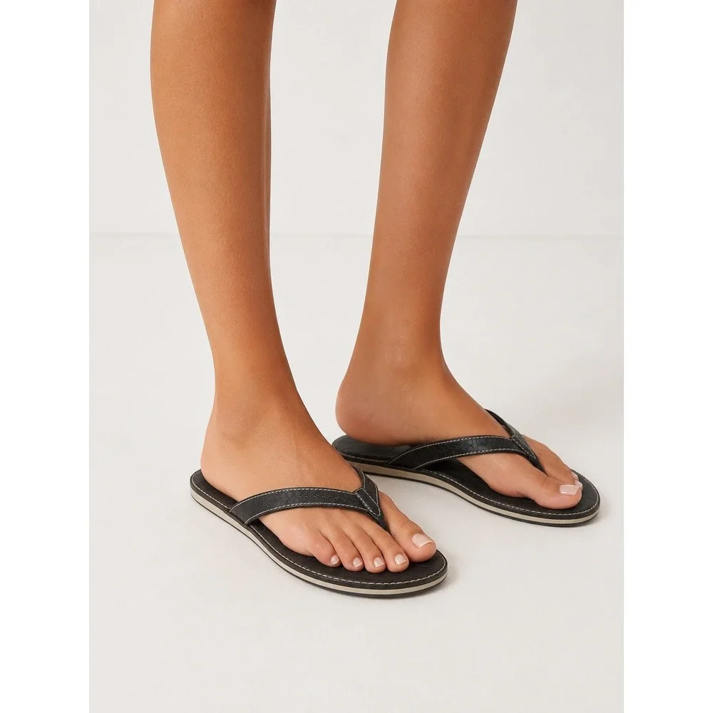 Coach Debbie Black Genuine Leather Signature Monogram Flip Flop Sandals 9 M